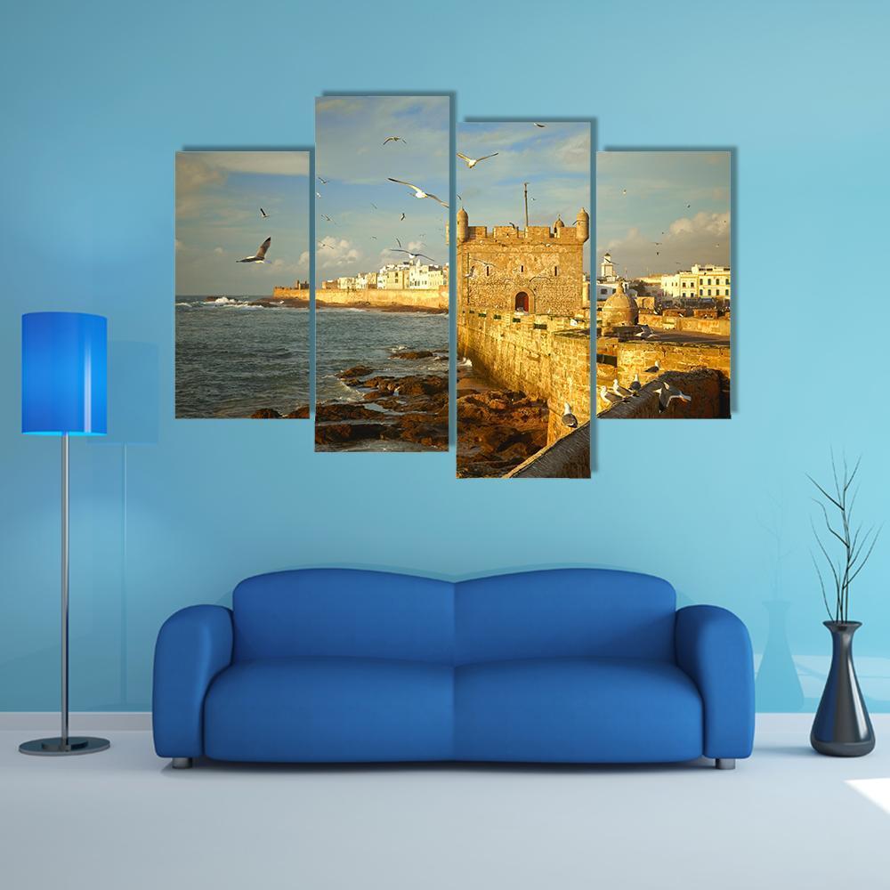 Essaouira Fortress Morocco Canvas Wall Art-4 Pop-Gallery Wrap-50" x 32"-Tiaracle