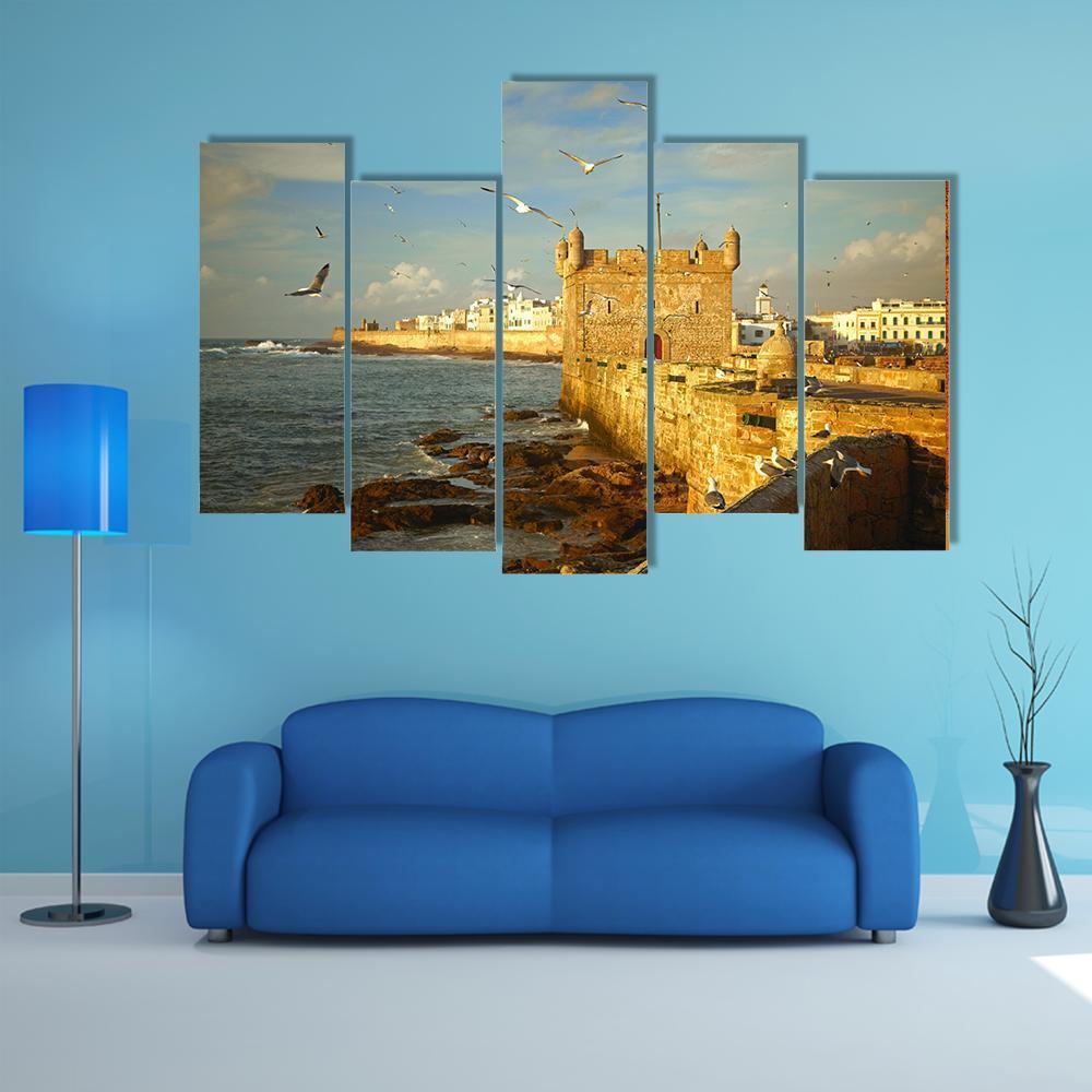 Essaouira Fortress Morocco Canvas Wall Art-5 Pop-Gallery Wrap-47" x 32"-Tiaracle