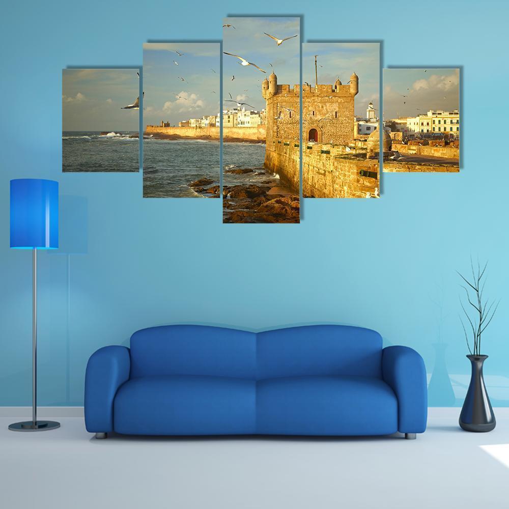 Essaouira Fortress Morocco Canvas Wall Art-5 Pop-Gallery Wrap-47" x 32"-Tiaracle