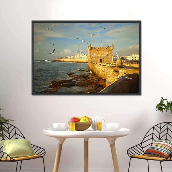 Essaouira Fortress Morocco Canvas Wall Art-1 Piece-Floating Frame-24" x 16"-Tiaracle