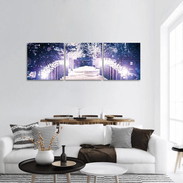 Park Bridge Holiday Illumination Panoramic Canvas Wall Art-3 Piece-25" x 08"-Tiaracle