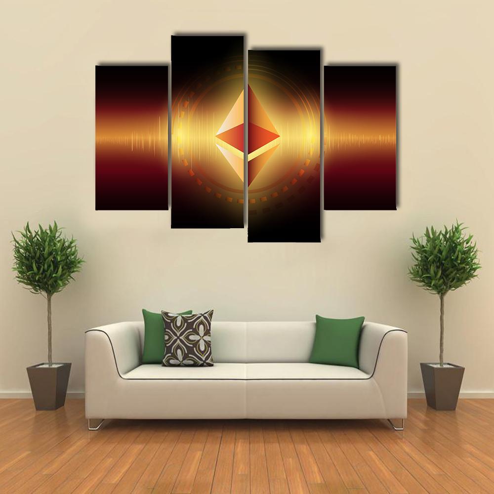 Ethereum Symbol Concept Canvas Wall Art-4 Pop-Gallery Wrap-50&quot; x 32&quot;-Tiaracle
