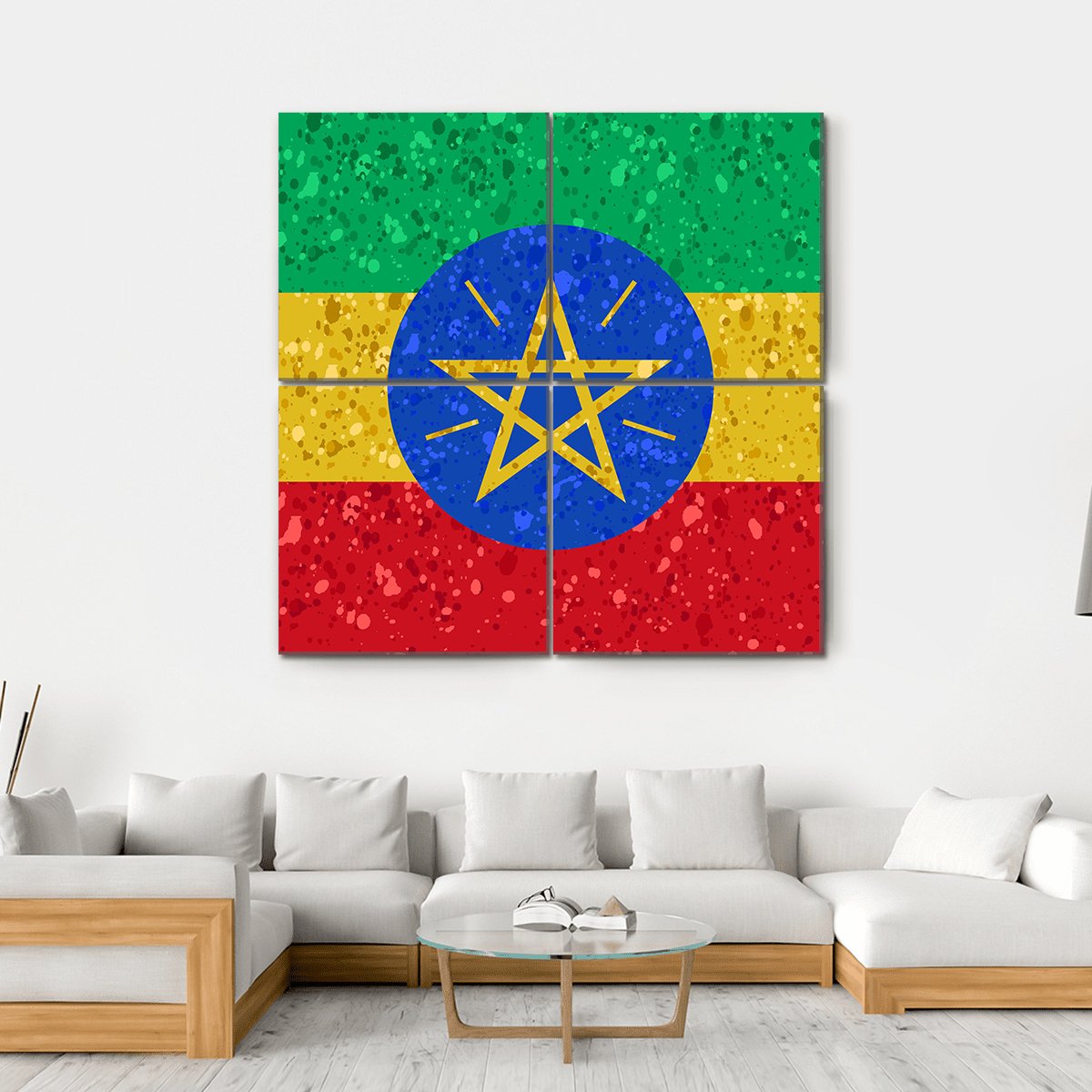 Ethiopian Flag Canvas Wall Art-4 Square-Gallery Wrap-17&quot; x 17&quot;-Tiaracle