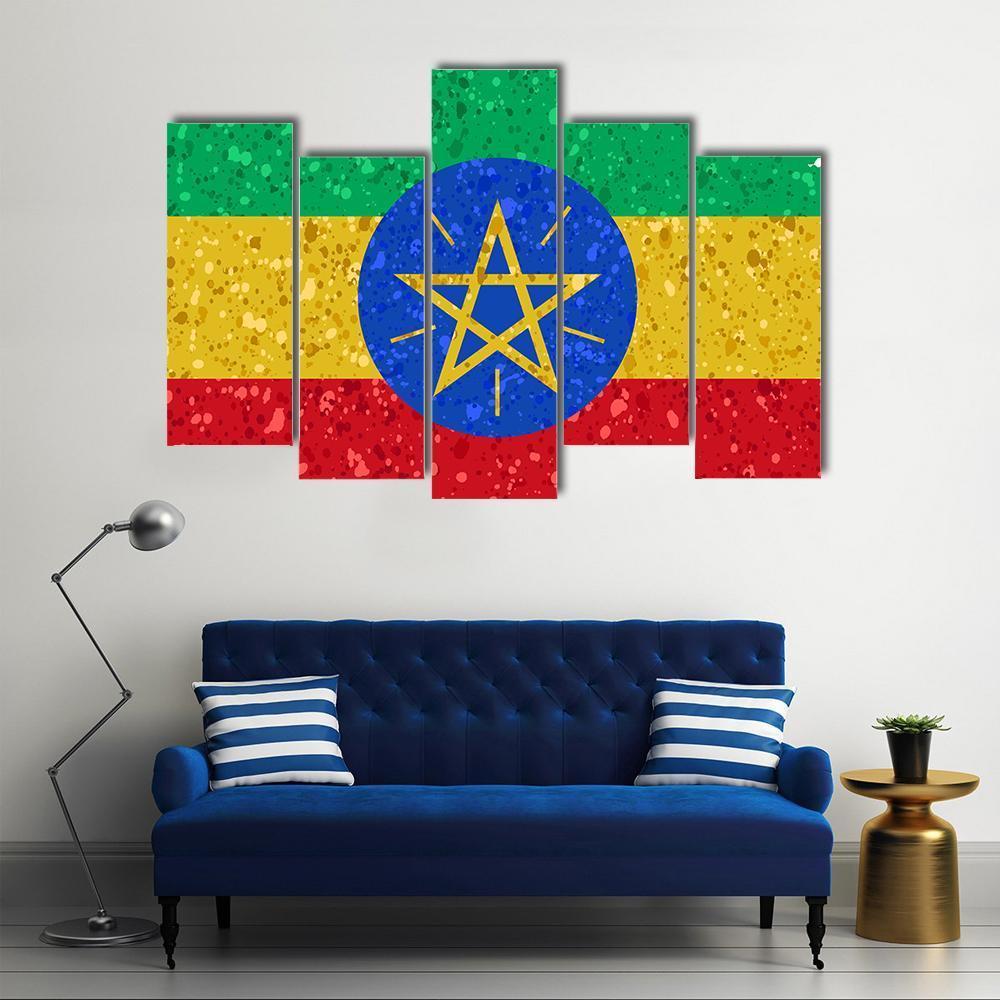 Ethiopian Flag Canvas Wall Art-5 Pop-Gallery Wrap-47" x 32"-Tiaracle