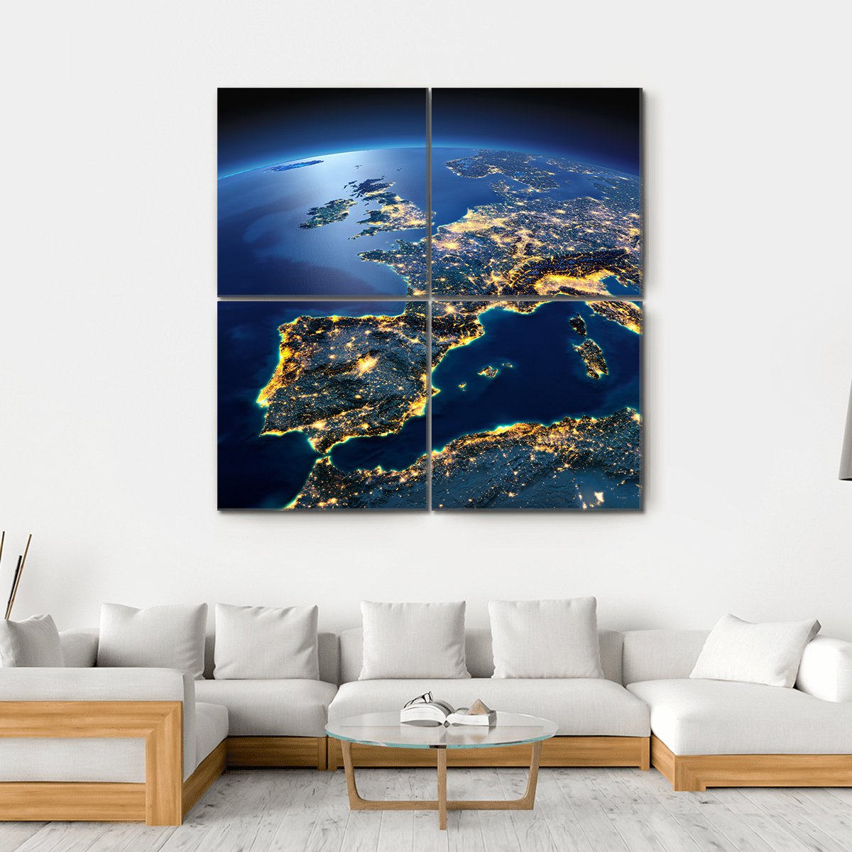 Planet Earth Night View Canvas Wall Art-4 Square-Gallery Wrap-17" x 17"-Tiaracle