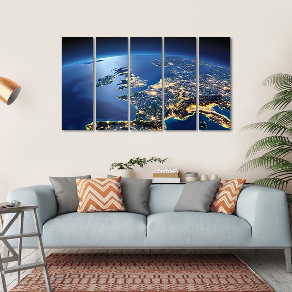 Planet Earth Night View Canvas Wall Art-5 Horizontal-Gallery Wrap-22" x 12"-Tiaracle