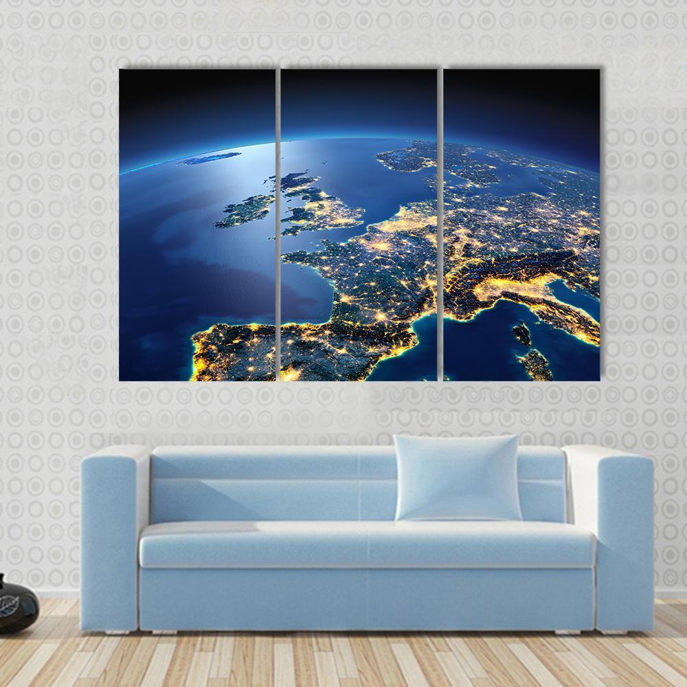 Planet Earth Night View Canvas Wall Art-3 Horizontal-Gallery Wrap-37&quot; x 24&quot;-Tiaracle