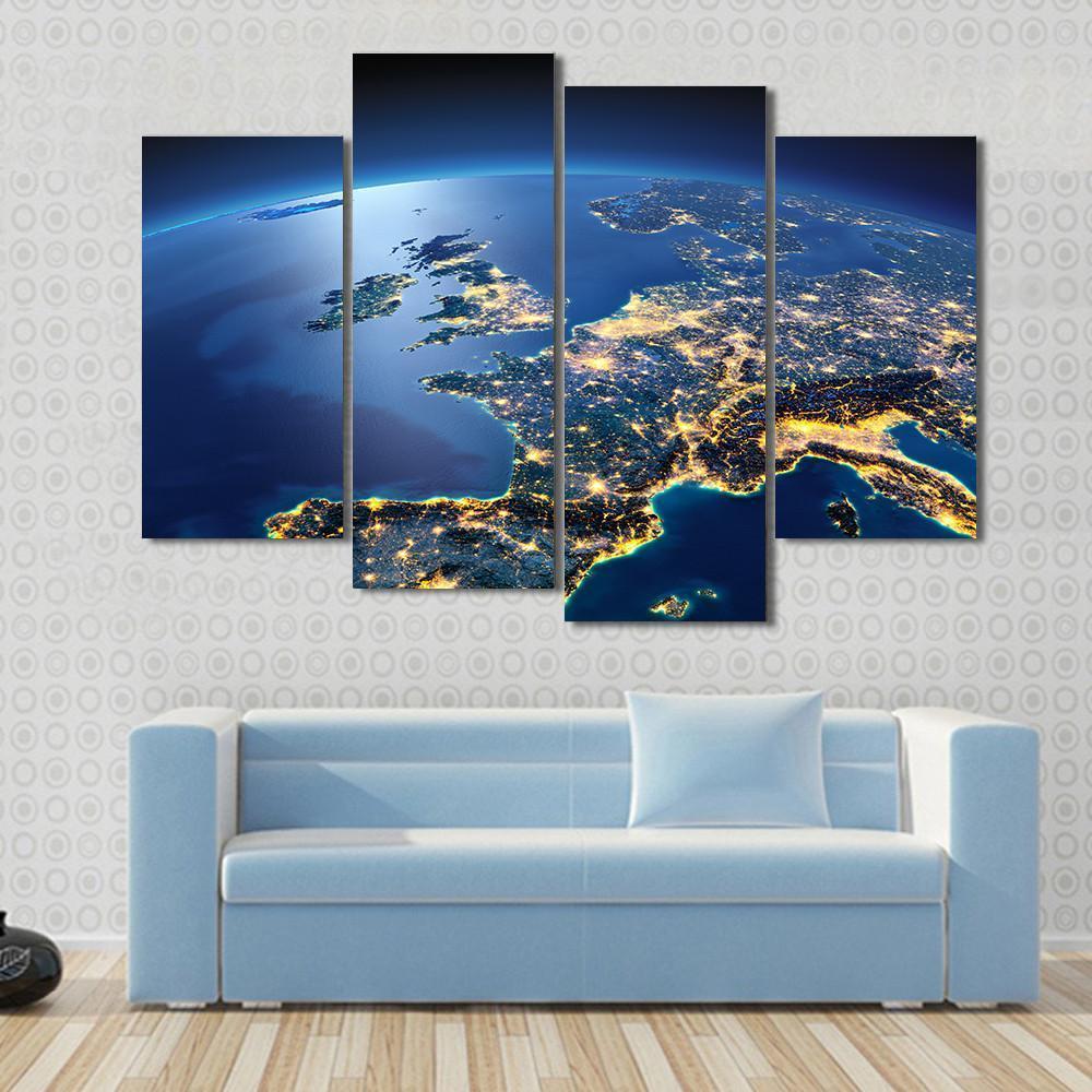 Planet Earth Night View Canvas Wall Art-4 Pop-Gallery Wrap-50&quot; x 32&quot;-Tiaracle