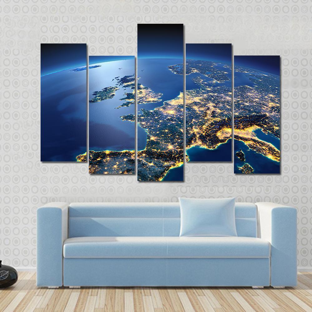 Planet Earth Night View Canvas Wall Art-5 Pop-Gallery Wrap-47" x 32"-Tiaracle