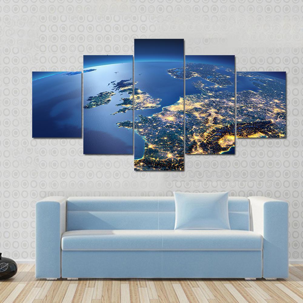 Planet Earth Night View Canvas Wall Art-5 Star-Gallery Wrap-62" x 32"-Tiaracle