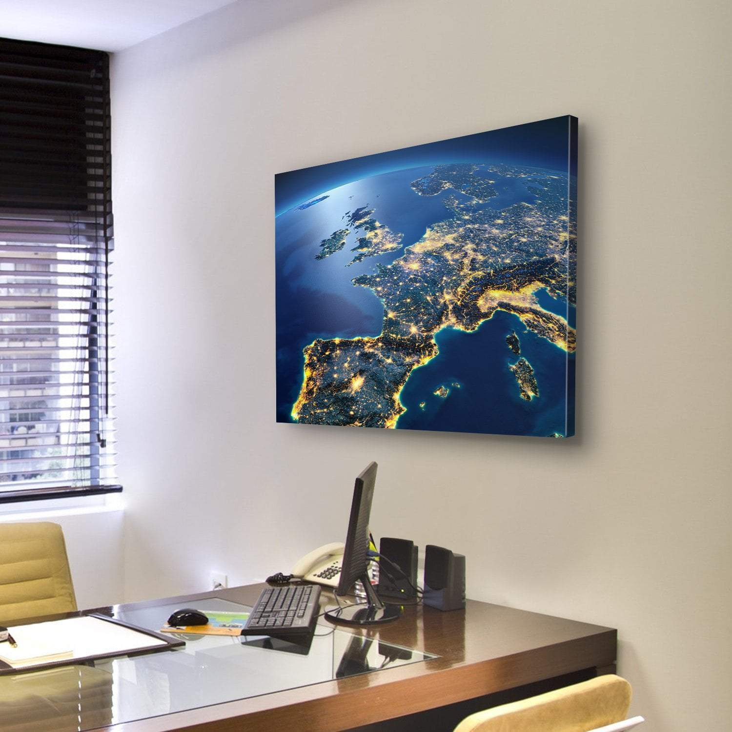 Planet Earth Night View Canvas Wall Art-3 Horizontal-Gallery Wrap-25" x 16"-Tiaracle
