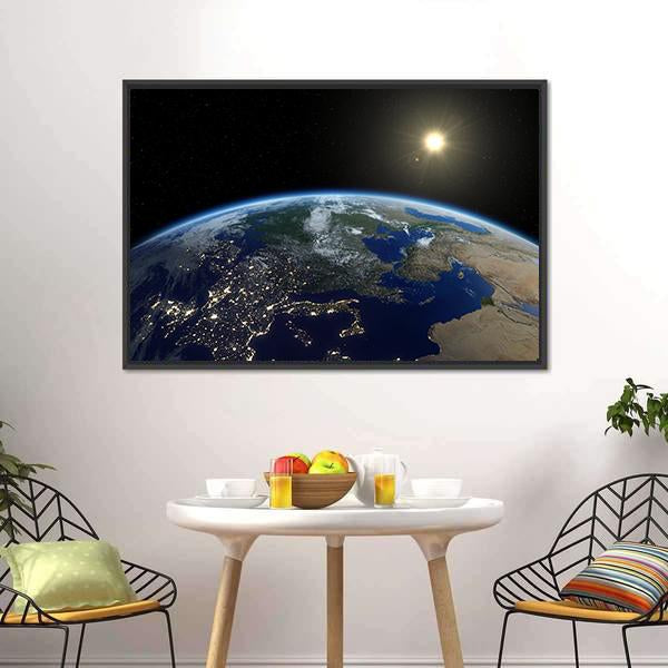 Europe From Satellite Canvas Wall Art-1 Piece-Floating Frame-24" x 16"-Tiaracle