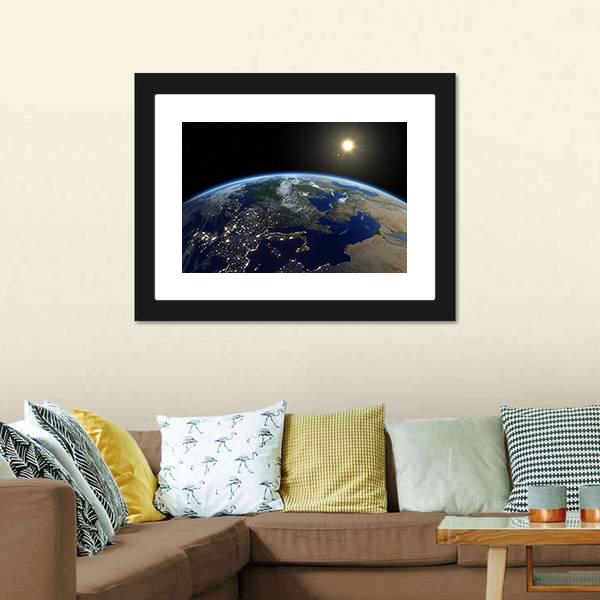 Europe From Satellite Canvas Wall Art-1 Piece-Framed Print-20" x 16"-Tiaracle