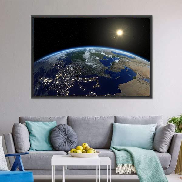 Europe From Satellite Panoramic Canvas Wall Art-1 Piece-36" x 12"-Tiaracle