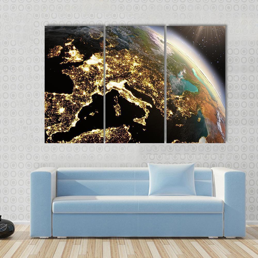 Europe From Space At Night Canvas Wall Art-3 Horizontal-Gallery Wrap-37" x 24"-Tiaracle