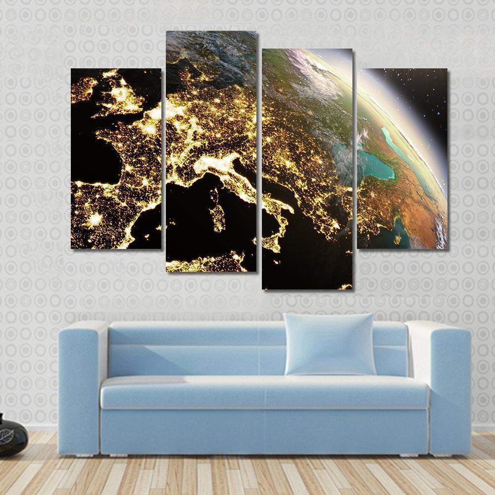 Europe From Space At Night Canvas Wall Art-4 Pop-Gallery Wrap-50" x 32"-Tiaracle