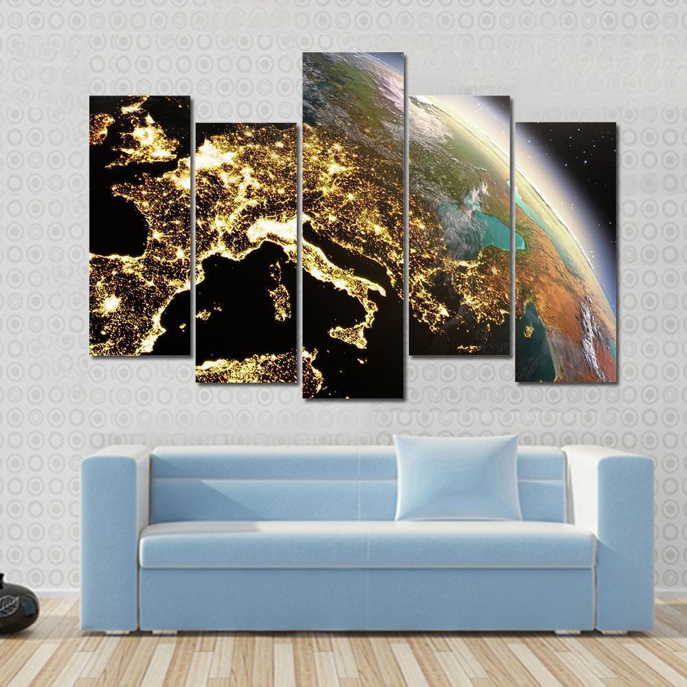 Europe From Space At Night Canvas Wall Art-5 Pop-Gallery Wrap-47" x 32"-Tiaracle