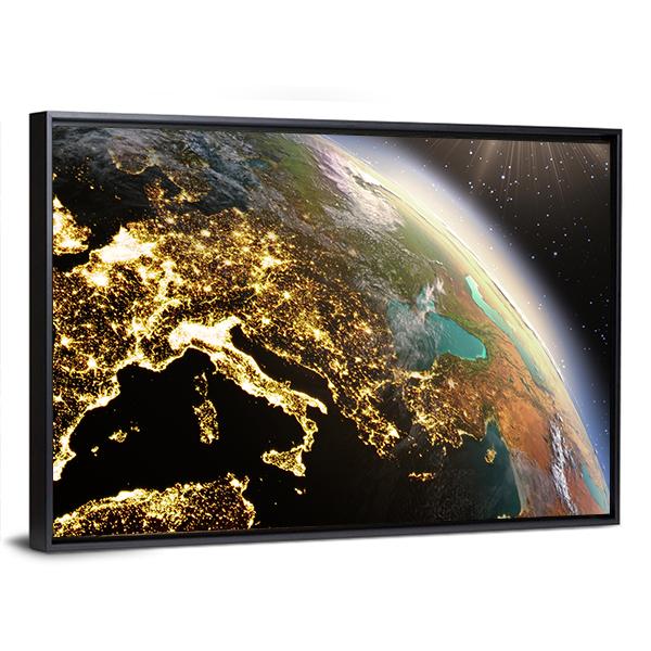 Europe From Space At Night Canvas Wall Art-3 Horizontal-Gallery Wrap-25" x 16"-Tiaracle