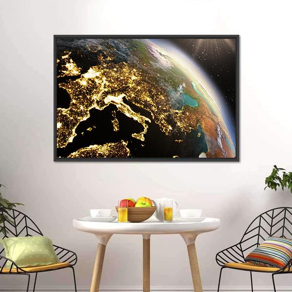 Europe From Space At Night Canvas Wall Art-1 Piece-Floating Frame-24" x 16"-Tiaracle