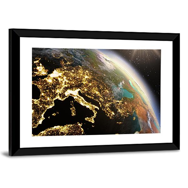 Europe From Space At Night Canvas Wall Art-3 Horizontal-Gallery Wrap-25" x 16"-Tiaracle