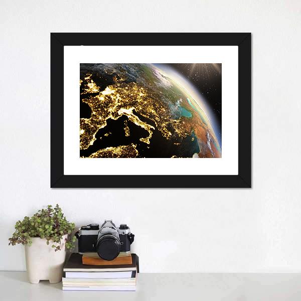 Europe From Space At Night Canvas Wall Art-3 Horizontal-Gallery Wrap-25" x 16"-Tiaracle