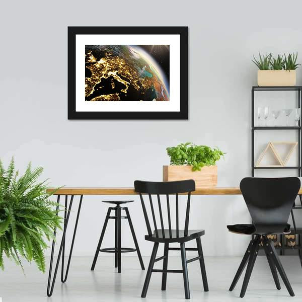 Europe From Space At Night Canvas Wall Art-3 Horizontal-Gallery Wrap-25" x 16"-Tiaracle