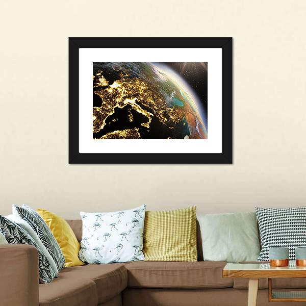 Europe From Space At Night Canvas Wall Art-1 Piece-Framed Print-20" x 16"-Tiaracle