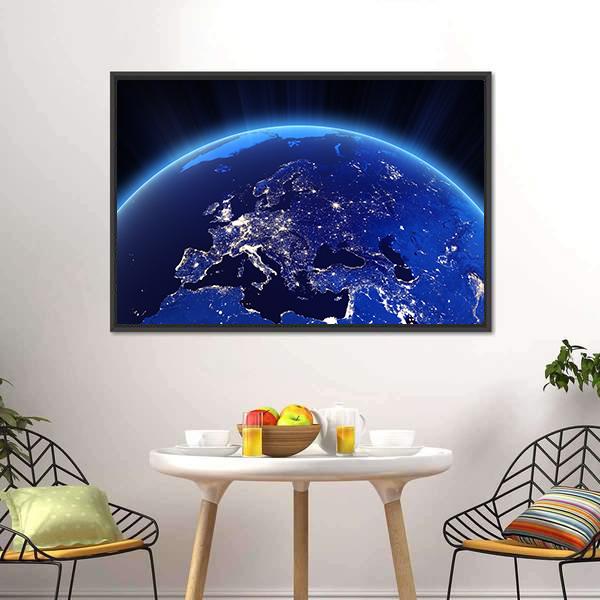 Europe From Space Canvas Wall Art-1 Piece-Floating Frame-24" x 16"-Tiaracle