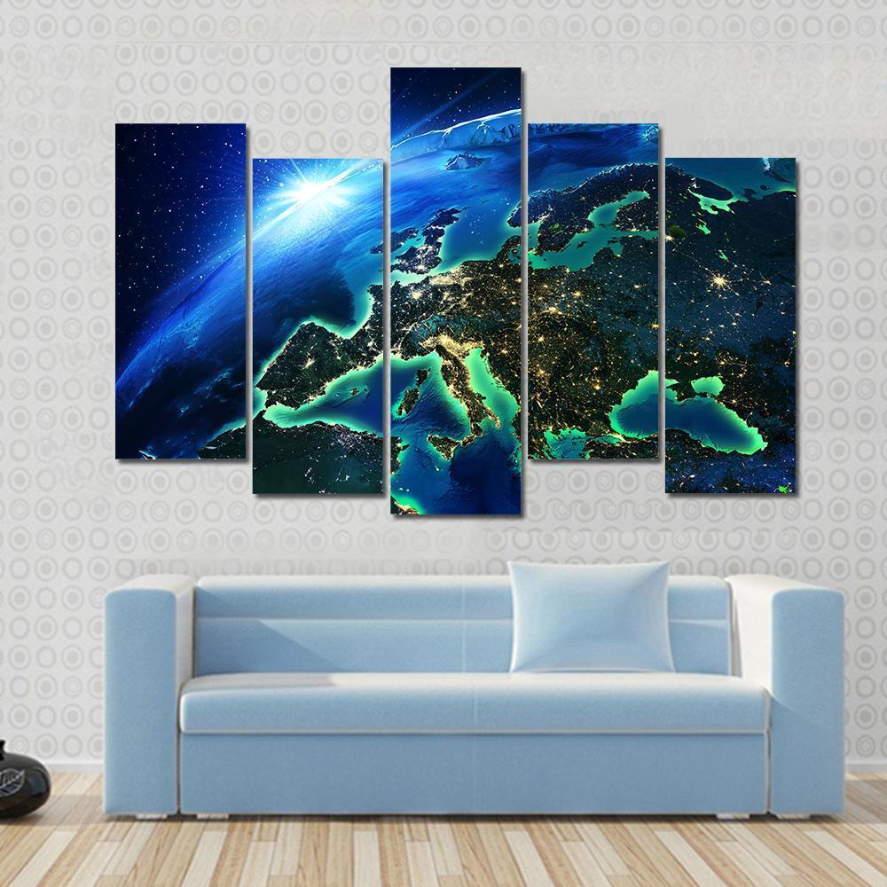 Europe On Map From Space Canvas Wall Art-5 Pop-Gallery Wrap-47" x 32"-Tiaracle