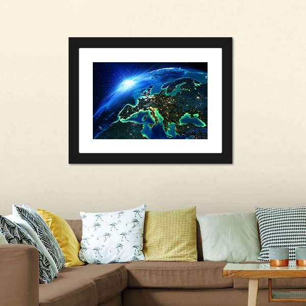 Europe On Map From Space Canvas Wall Art-1 Piece-Framed Print-20" x 16"-Tiaracle