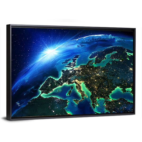 Europe On Map From Space Canvas Wall Art-3 Horizontal-Gallery Wrap-25&quot; x 16&quot;-Tiaracle