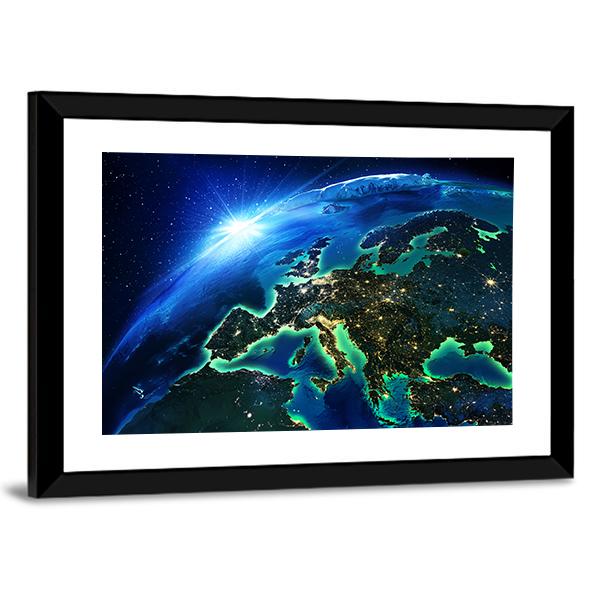 Europe On Map From Space Panoramic Canvas Wall Art-1 Piece-36" x 12"-Tiaracle