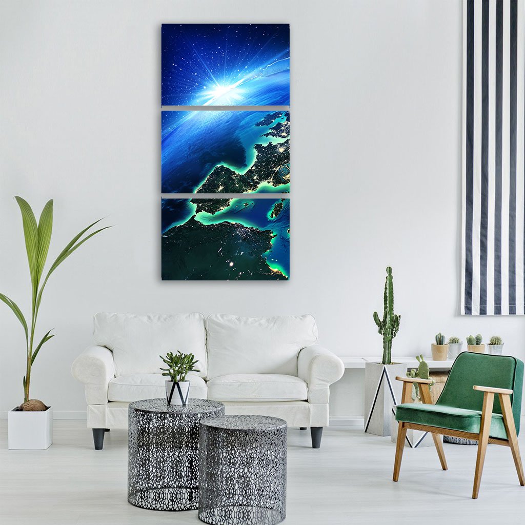 Europe On Map From Space Vertical Canvas Wall Art-3 Vertical-Gallery Wrap-12" x 25"-Tiaracle