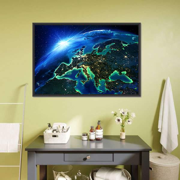 Europe On Map From Space Vertical Canvas Wall Art-3 Vertical-Gallery Wrap-12" x 25"-Tiaracle