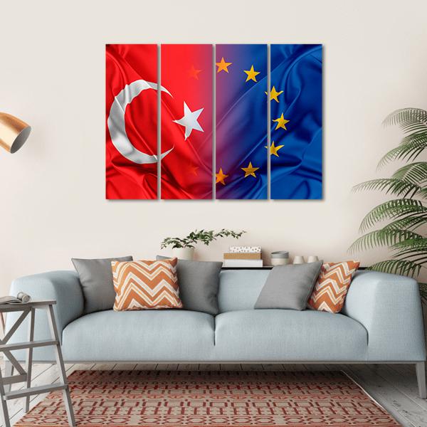 Europe &amp; Turkey Flag Canvas Wall Art-4 Horizontal-Gallery Wrap-34" x 24"-Tiaracle