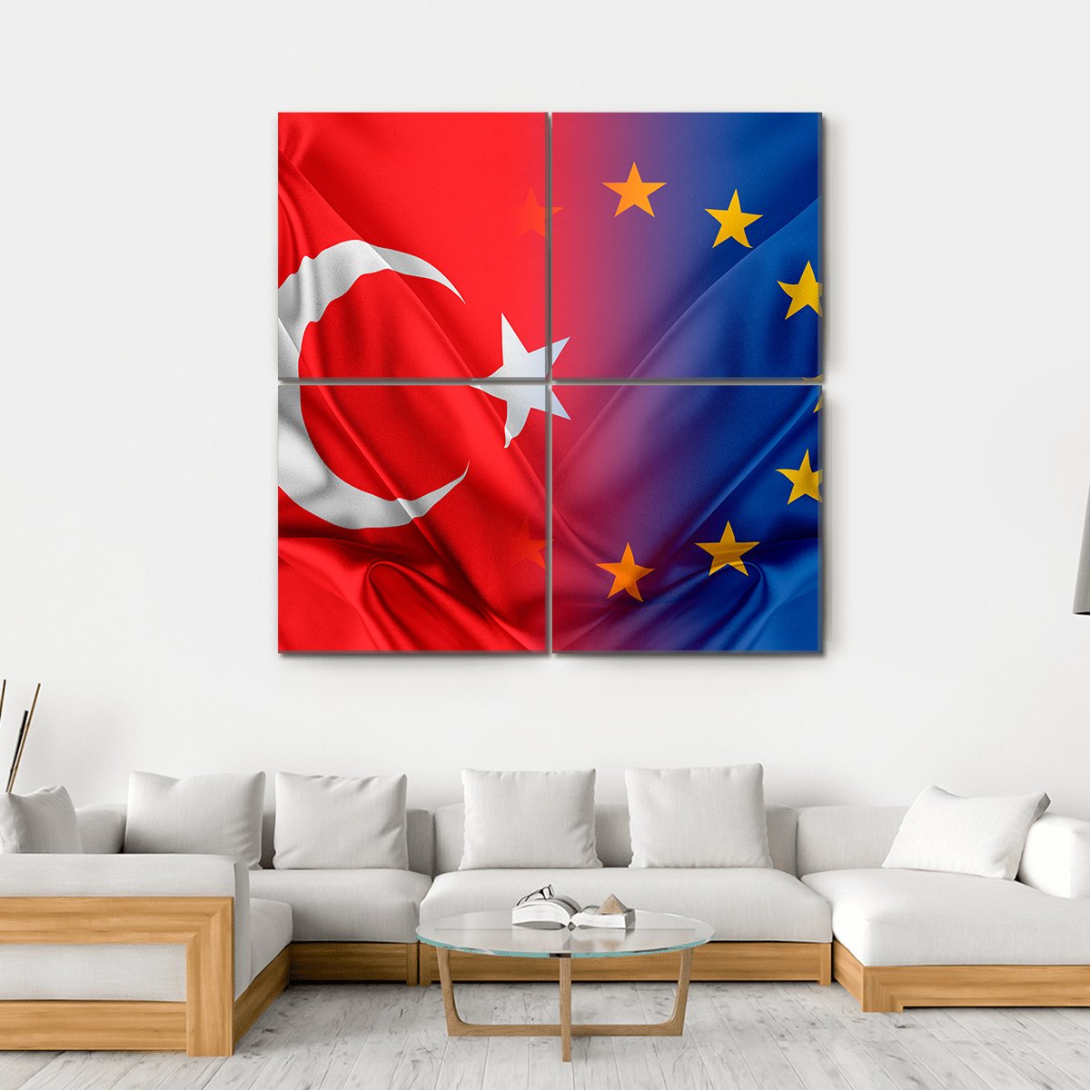 Europe & Turkey Flag Canvas Wall Art-4 Square-Gallery Wrap-17" x 17"-Tiaracle