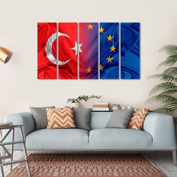 Europe & Turkey Flag Canvas Wall Art-5 Horizontal-Gallery Wrap-22" x 12"-Tiaracle