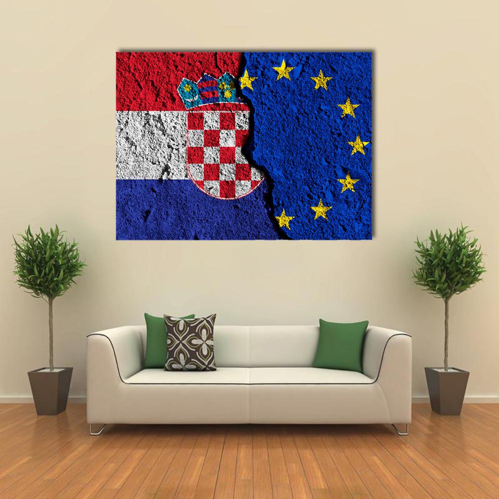 European Union And Croatia Flags Canvas Wall Art-1 Piece-Gallery Wrap-36" x 24"-Tiaracle
