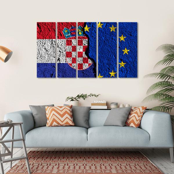 European Union And Croatia Flags Canvas Wall Art-5 Horizontal-Gallery Wrap-22" x 12"-Tiaracle