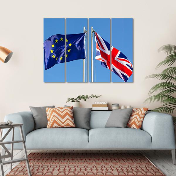 European Union Flag And Flag Of UK Canvas Wall Art-4 Horizontal-Gallery Wrap-34" x 24"-Tiaracle