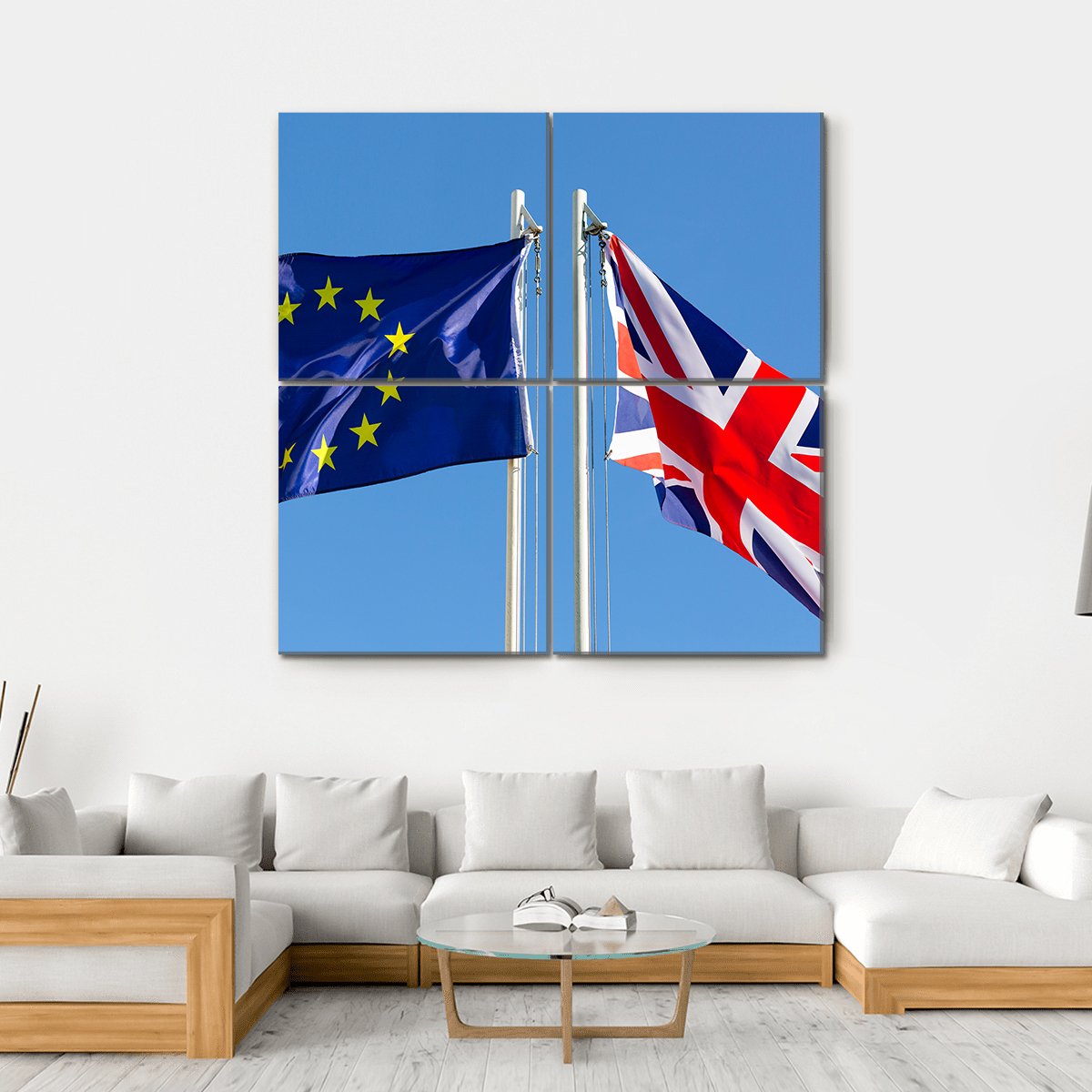 European Union Flag And Flag Of UK Canvas Wall Art-4 Square-Gallery Wrap-17" x 17"-Tiaracle