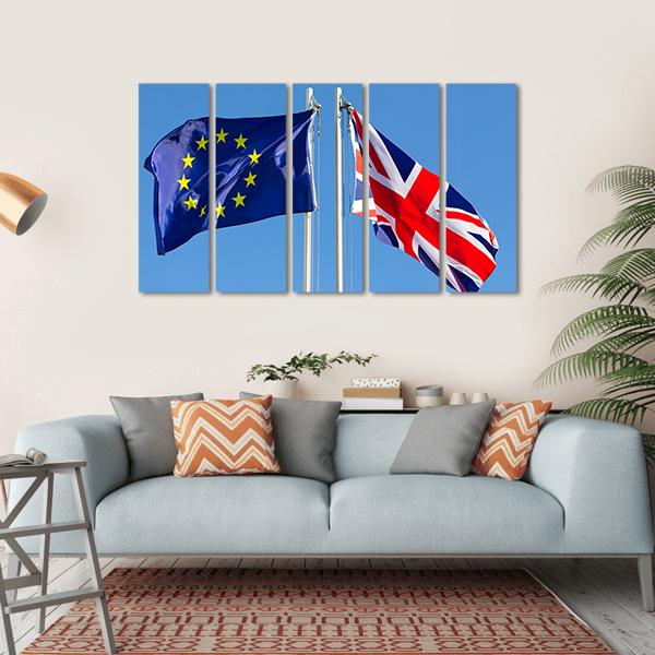 European Union Flag And Flag Of UK Canvas Wall Art-5 Horizontal-Gallery Wrap-22" x 12"-Tiaracle