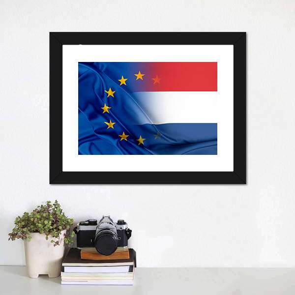 European Union &amp; Netherlands Flag Canvas Wall Art-1 Piece-Framed Print-30" x 20"-Tiaracle