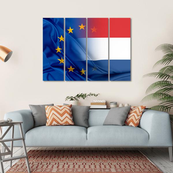 European Union &amp; Netherlands Flag Canvas Wall Art-4 Horizontal-Gallery Wrap-34" x 24"-Tiaracle