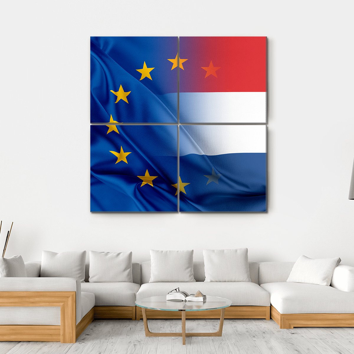 European Union &amp; Netherlands Flag Canvas Wall Art-4 Square-Gallery Wrap-17" x 17"-Tiaracle