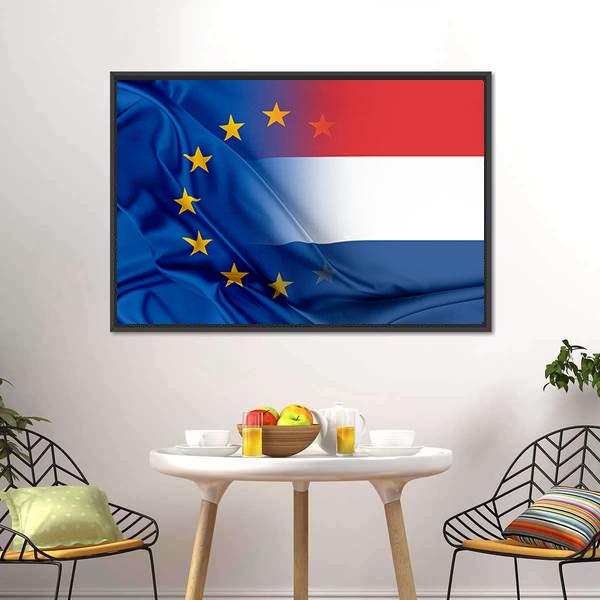 European Union &amp; Netherlands Flag Canvas Wall Art-5 Horizontal-Gallery Wrap-22" x 12"-Tiaracle