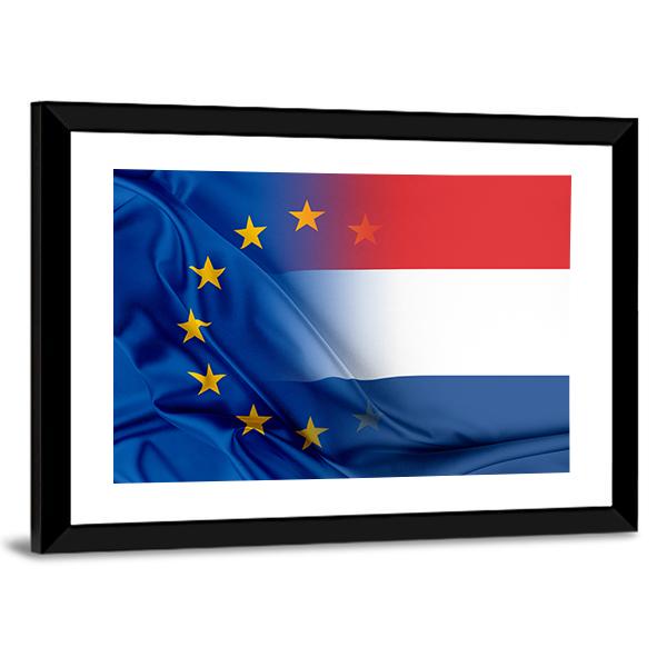 European Union &amp; Netherlands Flag Canvas Wall Art-5 Horizontal-Gallery Wrap-22" x 12"-Tiaracle