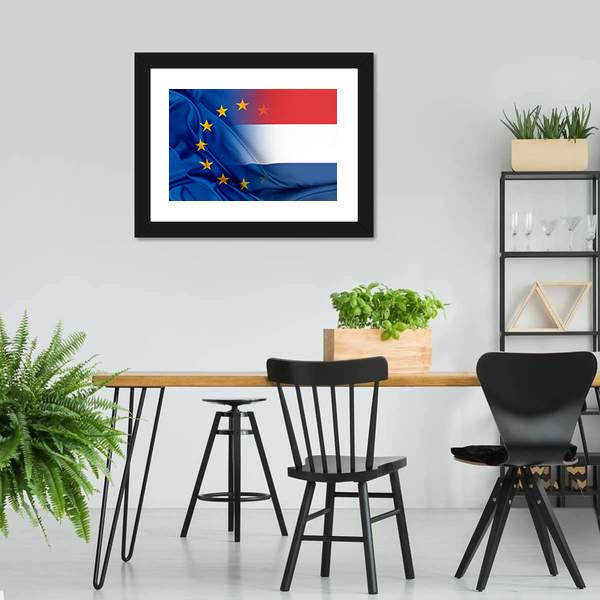 European Union &amp; Netherlands Flag Canvas Wall Art-5 Horizontal-Gallery Wrap-22" x 12"-Tiaracle