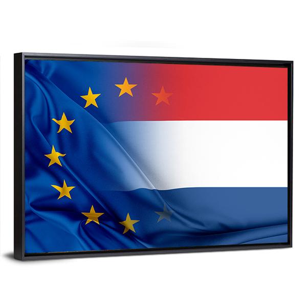European Union &amp; Netherlands Flag Canvas Wall Art-5 Horizontal-Gallery Wrap-22" x 12"-Tiaracle
