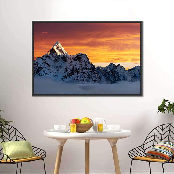 Evening At Ama Dablam Canvas Wall Art-1 Piece-Floating Frame-24" x 16"-Tiaracle